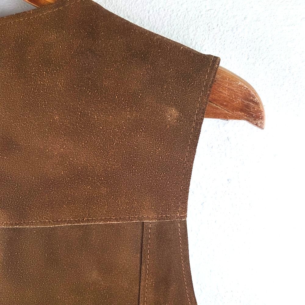 Rancher By Schott Vintage Brown Leather Suede Western Snap Men Vest Size Large - Picture 11 of 16